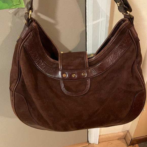 Classic Old School Lee Radziwill Brown/Maroon Suede Leather Handbag - 20% off!! - Picture 4 of 7